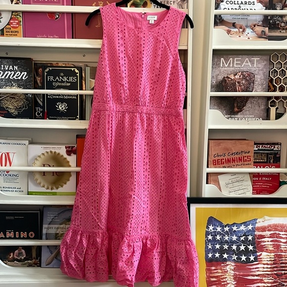 J.Crew Pink Eyelet Sleeveless Midi Dress - Picture 1 of 6